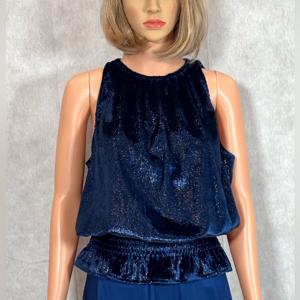 Ramy Brook Blue Ruffled Peplum Tank Top